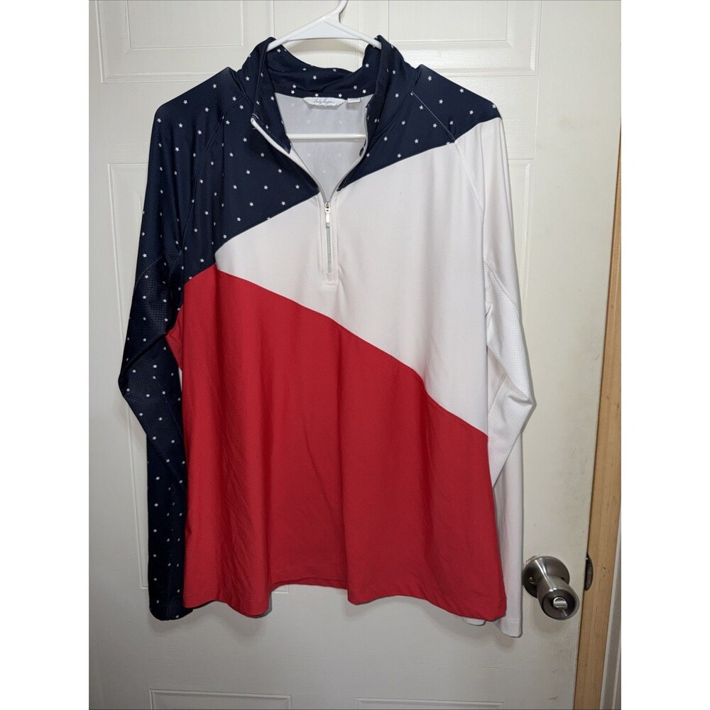LADY HAGEN LONG SLEEVE TOP-SZ XL-8" SILVER ZIP POLY/SPANDEX GOLF ATHLETIC